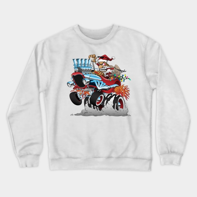 Hot Rod Santa Christmas Cartoon Crewneck Sweatshirt by hobrath